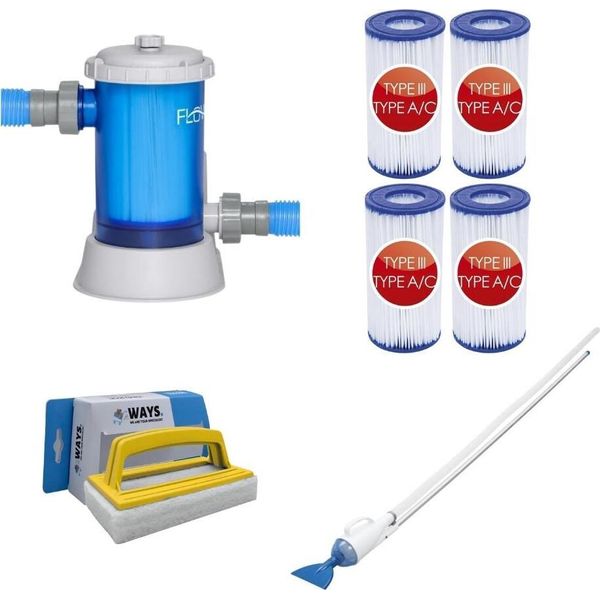 Bestway - Aspiratore Per Piscine Aquacrawl & Pompa Filtro 5678 L/U & 4 Filtri Tipo Iii & Spazzola Ways-image