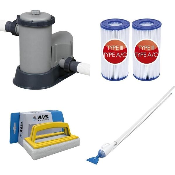 Bestway - Aspiratore Per Piscine Aquacrawl & Pompa Filtro 5678 L/U & 2 Filtri Tipo Iii & Spazzola Ways-image