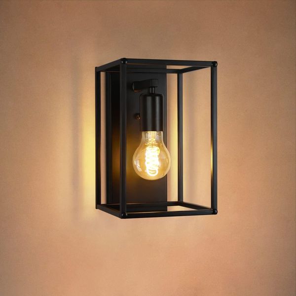Zmh Lampada Da Parete Vintage Nero - Illuminazione Industriale A Parete Lampada Per Corridoio Illuminazione Scale Retro E27 Lampada Da Parete Per Scale Soggiorno Max. 40W - Senza Lampadina-image