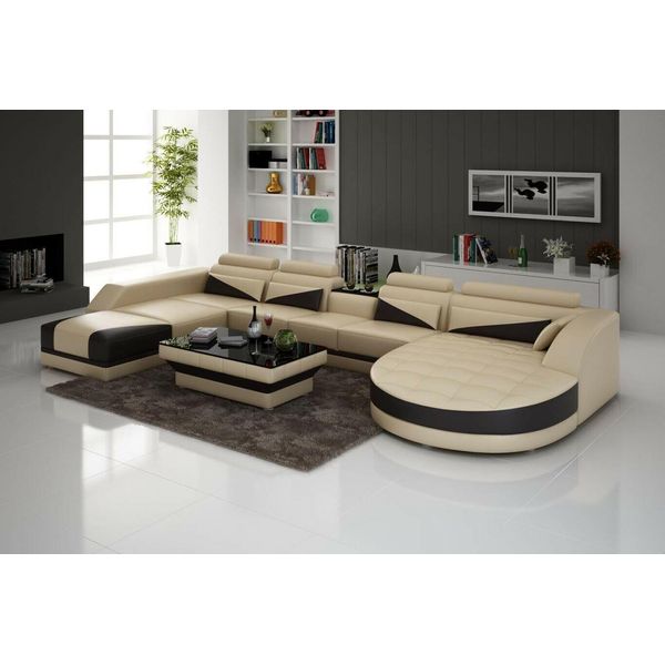 Divano Angolare A Forma Di U Beige 215 X 362 X 207 Cm-image