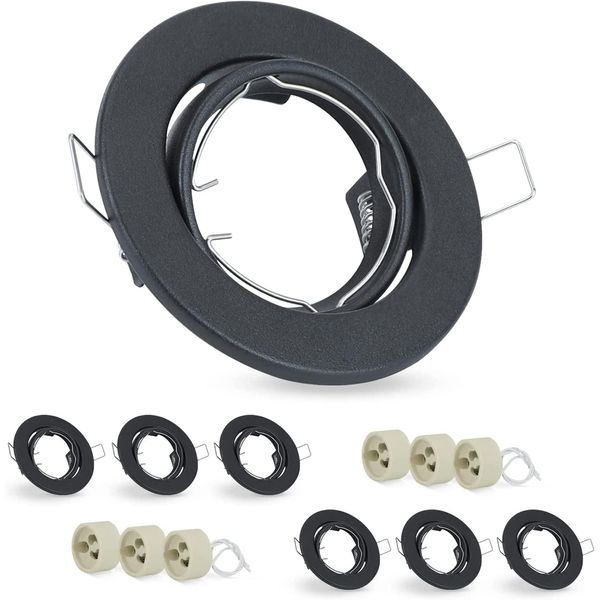 Zmh 6ER Cornice Da Incasso GU10 Set - Faretto Da Incasso Nero Cornice Da Incasso GU10 Prese 230V Con Foro Base Diametro 50Mm Faretto Da Incasso Orientabile-image