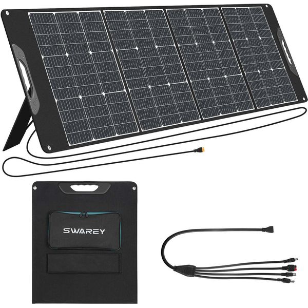 Swarey Pannello Solare Pieghevole 200W Caricatore Solare Monocristallino Con 2 Porte Usb, Uscita 18V Dc. Pannello Solare Pd 18W Type-C Per Centrale Elettrica, Giardino, Campeggio, Escursioni In Camper, Tablet, Ecc-image