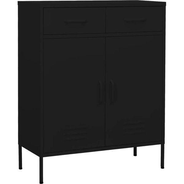 The Living Store Armadio Nero 80X35X101,5 Cm In Acciaio-image
