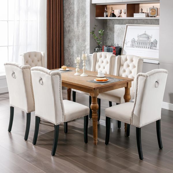 Set Di 4 Sedie Da Pranzo Flieks, Sedia Da Cucina Con Gambe In Legno Massiccio, Sedia Da Pranzo Imbottita Con Rivestimento In Velluto, Sedia Per Soggiorno Cucina, Beige-image