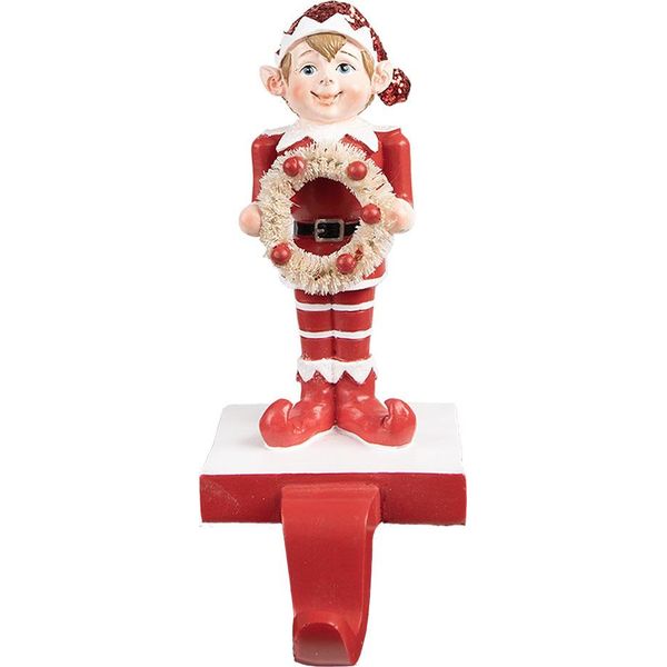 Clayre & Eef Calza Di Natale All'uncinetto Elfo 20 Cm Rosso In Poliresina-image