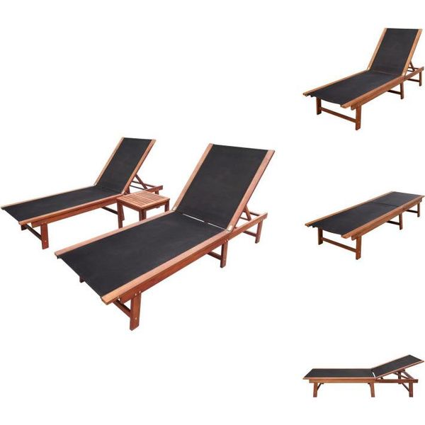 Vidaxl Lettini Prendisole 2 Pezzi Con Tavolo In Legno Massiccio D'acacia E Textilene - Lettini Prendisole-image
