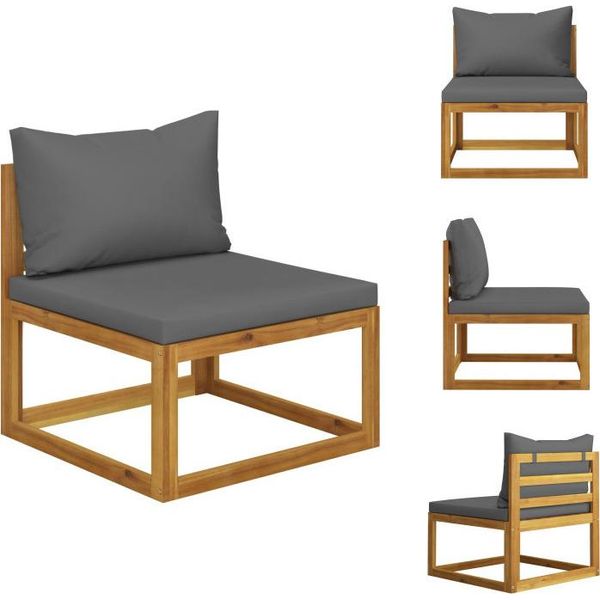 Vidaxl Divano Centrale Modulare Con Cuscini Grigio Scuro In Legno Massiccio Di Acacia - Elementi Per Divani Da Giardino-image