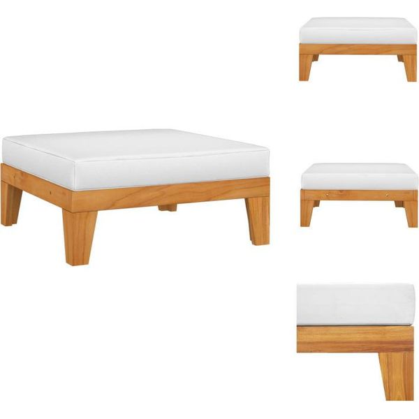 Vidaxl Poggiapiedi Modulare Con Cuscini Bianco Crema In Legno Massiccio Di Acacia - Elementi Per Divani Da Giardino-image