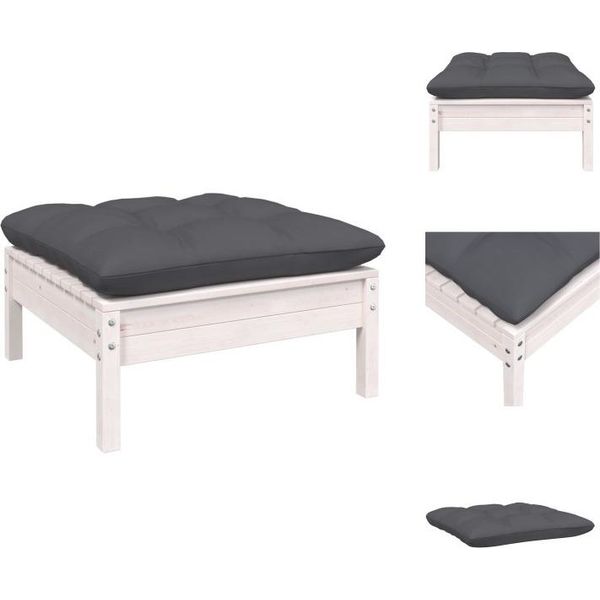 Vidaxl Sgabello Da Giardino Con Cuscino Antracite In Legno Di Pino Massiccio Bianco - Elementi Per Divani Da Giardino-image