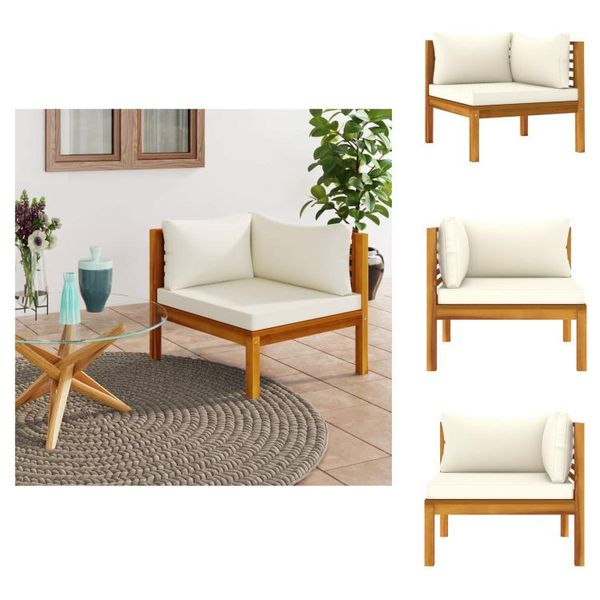 Vidaxl Divano Angolare Modulare Con Cuscini Bianchi Crema In Legno Di Acacia - Elementi Per Divani Da Giardino-image