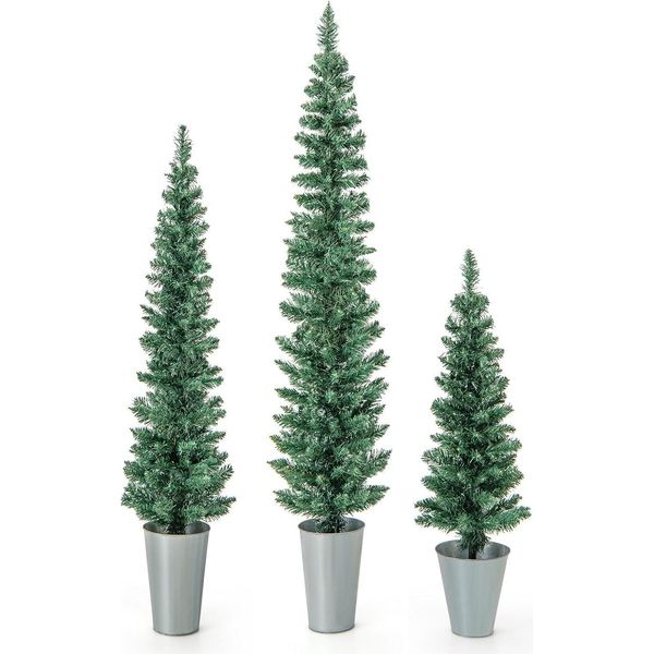 Costway 3Er Albero Di Natale Artificiale A Matita, 90+120+150Cm, Albero Di Natale Con Base In Metallo, Albero Di Natale Artificiale, Per Negozi Casa Ufficio, Verde-image