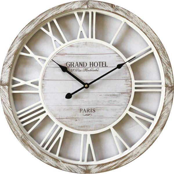 Orologio Da Parete Rebecca Mobili Con Numeri Romani In Legno E Metallo, Bianco E Beige-image