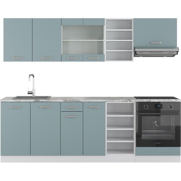 Vicco Cucina Componibile R-Line, 240 Cm Senza Piano Di Lavoro, Grigio-Blu/Bianco-image