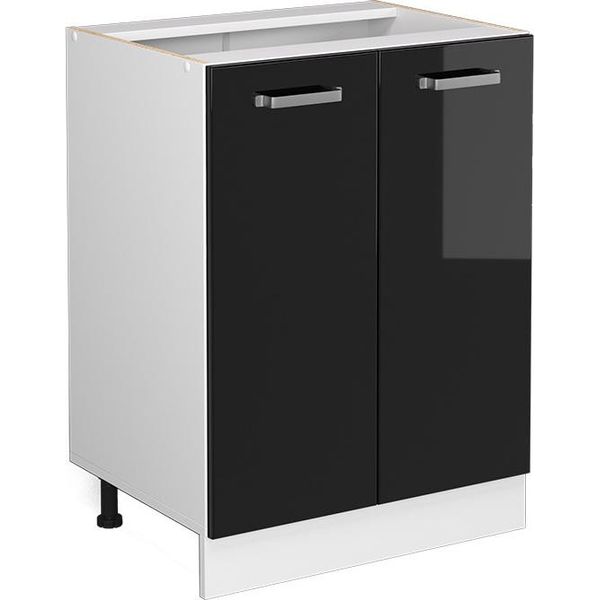 Vicco Mobiletto Base Cucina R-Line, 60 Cm Senza Piano Di Lavoro, Nero Lucido/Bianco-image