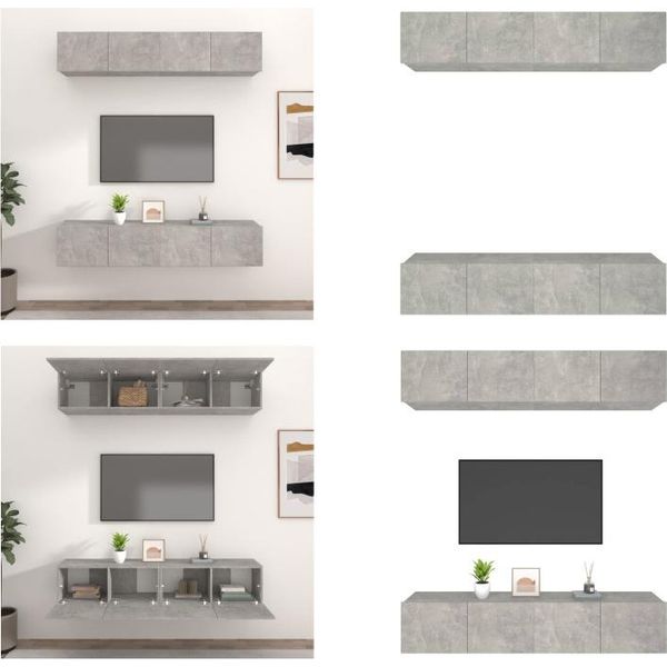 Vidaxl Mobili Tv 4 Pz. Grigio Cemento 80X30X30 Cm Materiale A Base Di Legno - Mobile Tv - Mobile Tv - Mobile Tv A Parete - Mobile Tv-image