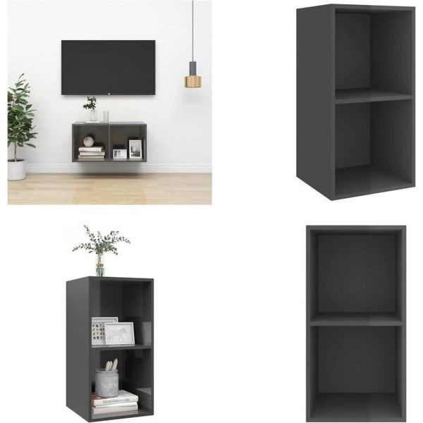 Vidaxl Mobile Tv A Parete Grigio Lucido 37X37X72 Cm In Legno - Mobile Tv - Mobile Tv - Mobile Tv Sospeso - Mobile Tv Sospeso-image