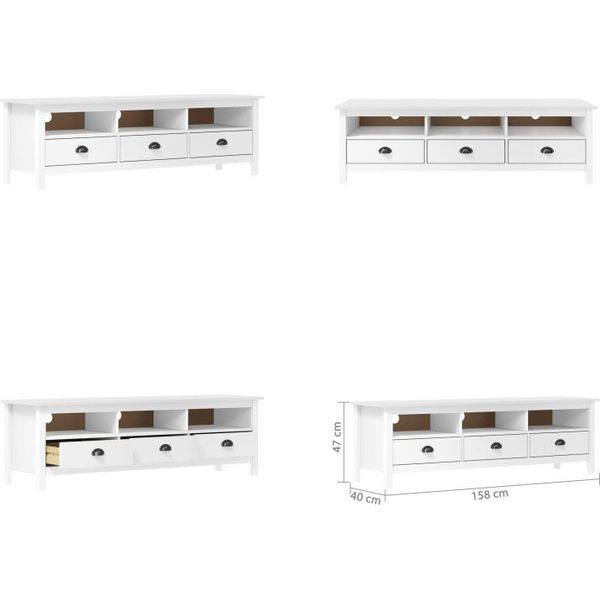 Vidaxl Mobile Tv Hill White 158X40X47 Cm Pino Massiccio - Mobile Tv - Mobili Tv - Mobili Tv - Credenza-image
