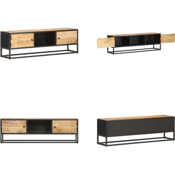 Vidaxl Mobile Tv Con Anta Intagliata 130X30X40 Cm Legno Di Mango Grezzo - Mobile Tv - Credenza - Credenze - Mobile Laterale-image