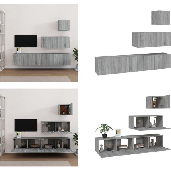 Vidaxl Set Di Mobili Tv 4 Pezzi In Legno Grigio Sonoma - Set Di Mobili Tv - Mobile Tv - Mobile Tv - Parete Tv-image