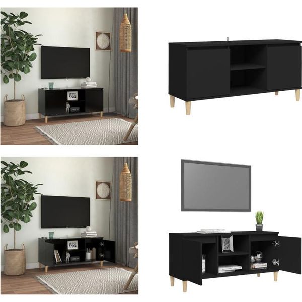 Vidaxl Mobile Tv Con Gambe In Legno Massiccio Nero 103,5X35X50 Cm - Mobile Tv - Mobili Tv - Credenza - Credenze-image