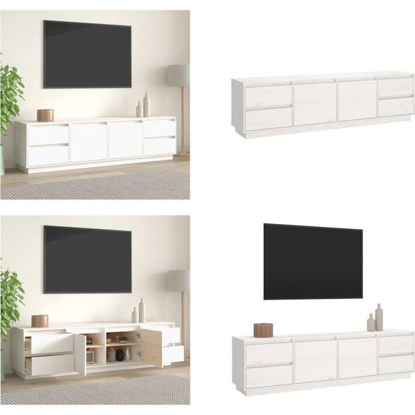 Vidaxl Mobile Tv Bianco 176X37X47,5 Cm Pino Massiccio - Mobile Tv - Mobili Tv - Mobili Tv - Porta Tv-image