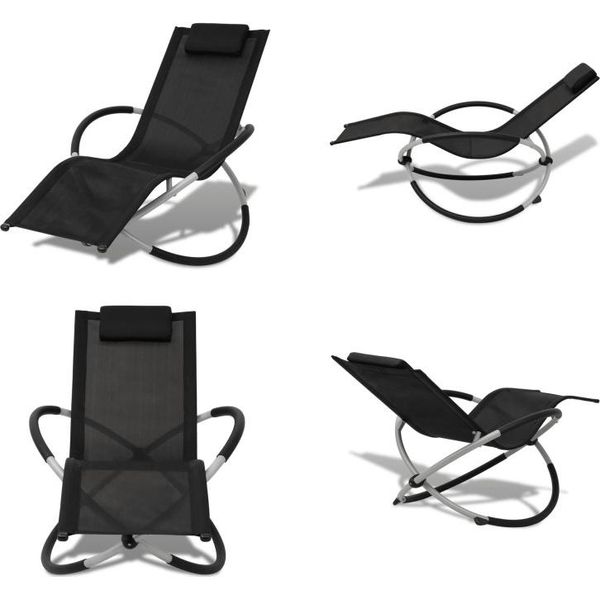 Vidaxl Lettino Prendisole Geometrico Da Esterno In Acciaio Nero E Grigio - Lettino Prendisole - Lettino Da Giardino - Lettino Relax Da Esterno - Lettino Prendisole Pieghevole-image