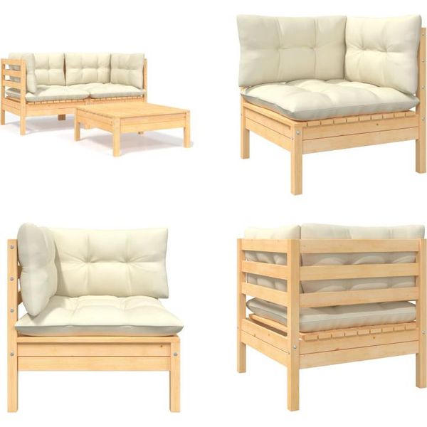 Vidaxl Set Salotto Da Giardino 3 Pezzi Con Cuscini In Legno Di Pino Massiccio Color Crema - Set Salotto Da Giardino - Set Salotto Da Giardino - Set Mobili Da Giardino - Set Mobili Da Giardino-image