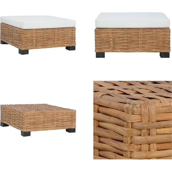 Vidaxl Sgabello Con Cuscino In Rattan Naturale - Sgabello - Poggiapiedi - Panca Per Piedi - Poggiapiedi-image
