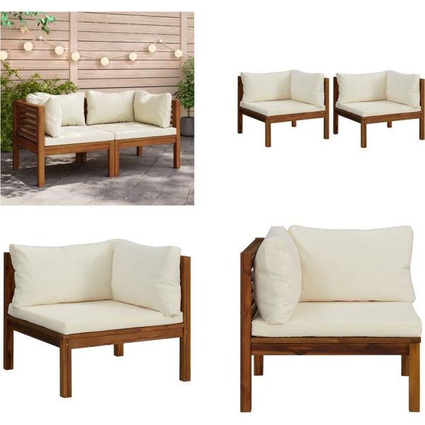 Vidaxl Divani Ad Angolo 2 Pezzi Con Cuscini Bianchi Crema In Legno Massiccio Di Acacia - Divano Ad Angolo - Divani Ad Angolo - Divano - Divani-image