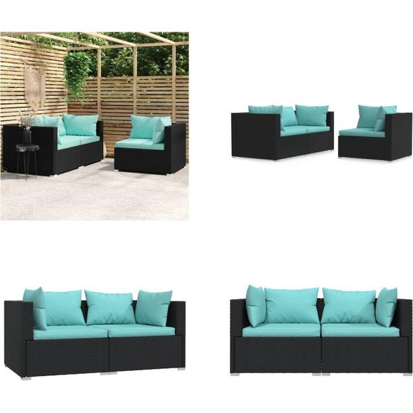 Vidaxl Set Salotto Da Giardino 3 Pezzi Con Cuscini In Poly Rattan Nero - Set Salotto Da Giardino - Set Salotto Da Giardino - Divano E Tavolo - Set Salotto Da Patio-image