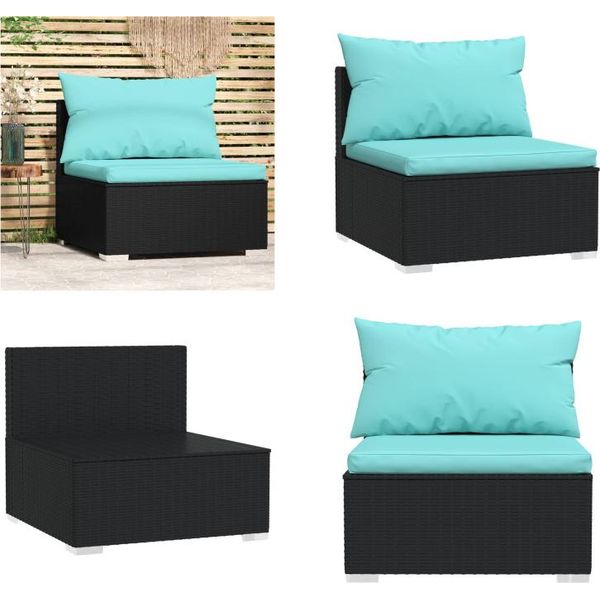Vidaxl Divano Da Centro Giardino Con Cuscini In Poly Rattan Nero - Divano Da Centro Giardino - Divani Da Centro Giardino - Divano Modulare - Divano Da Esterno-image