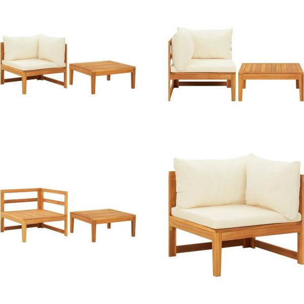 Vidaxl Set Salotto Da Giardino 2 Pezzi Con Cuscini In Legno Di Acacia Bianco Crema - Set Salotto Da Giardino - Set Salotto Da Giardino - Set Arredo Giardino - Set Arredo Giardino-image