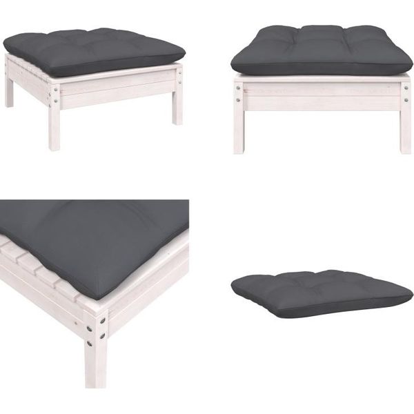 Vidaxl Sgabello Da Giardino Con Cuscino Antracite In Legno Di Pino Massiccio Bianco - Sgabello - Poggiapiedi - Panca Per Piedi - Poggiapiedi-image
