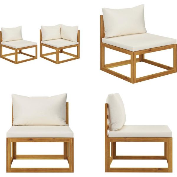 Vidaxl Set Di Divani 2 Pezzi Con Cuscini Bianchi Crema In Legno Massiccio Di Acacia - Set Di Divani - Set Di Divani - Divano Di Legno - Divani Di Legno-image