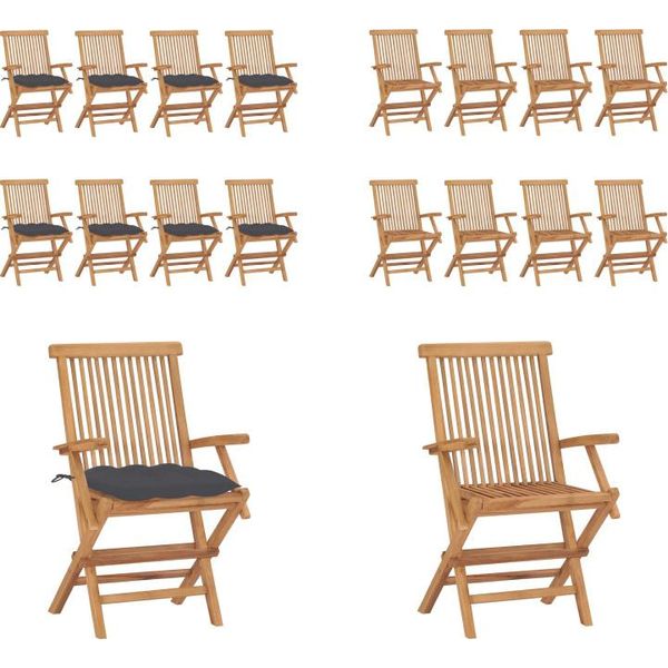 Vidaxl Sedie Da Giardino Con Cuscini Antracite 8 Pz. Legno Massiccio Teak - Sedia Da Giardino - Sedie Da Giardino - Sedia Da Giardino In Legno - Sedia Da Giardino In Legno Massiccio-image