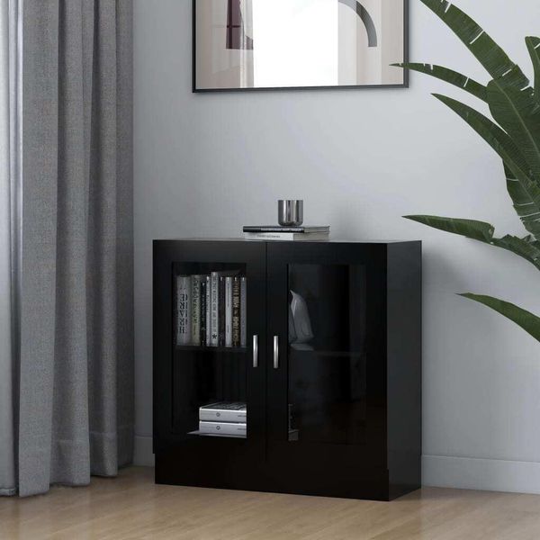The Living Store Vetrina Nera 82,5X30,5X80 Cm Materiale A Base Di Legno-image