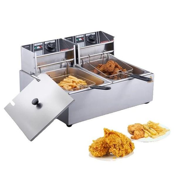Friggitrice Elettrica Commerciale, Doppia Vasca, Piano Di Lavoro In Acciaio Inox, Senza Timer, Senza Filtro, Doppia Vasca, Ue-image