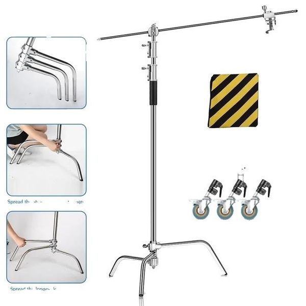 Treppiede Per Stativi In Acciaio Inox, Design Pieghevole, Regolabile In Altezza, 2,6M Con Ruote-image