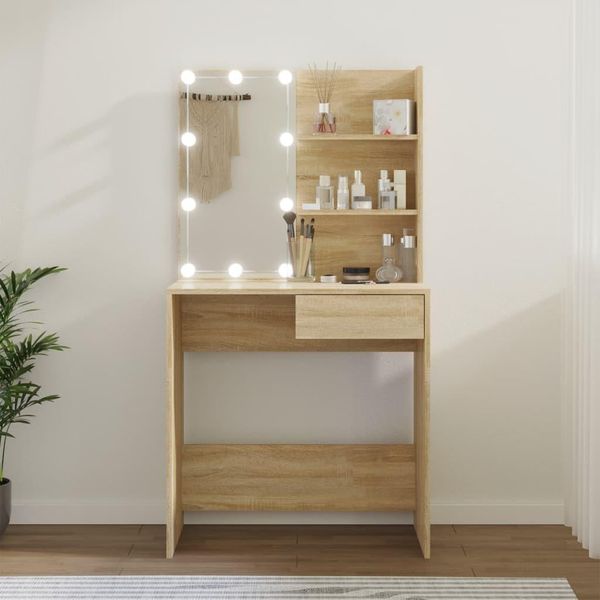 The Living Store Comodino Con Led Rovere Sonoma 74,5X40X141 Cm Materiale In Legno-image