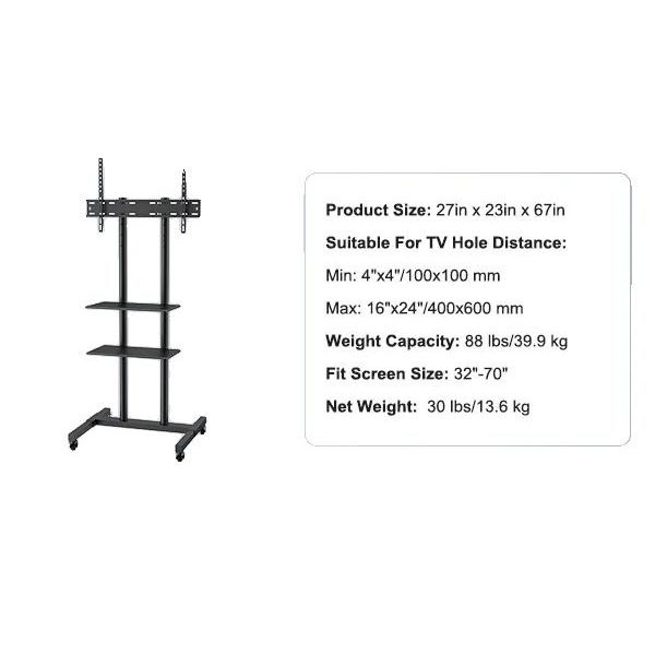 Supporto Tv Mobile, Regolabile In Altezza, Con Rotelle, 32-70 Pollici-image
