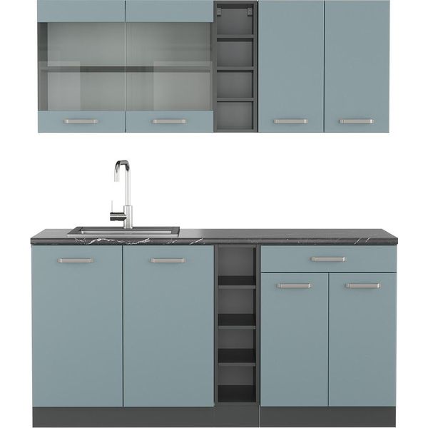 Vicco Cucina Completa R-Line, 160 Cm , Pt Antracite, Blu-Grigio/Antracite-image