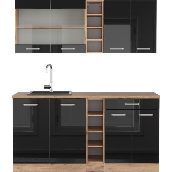 Vicco Cucina Completa R-Line, 160 Cm , Pt Rovere, Rovere Nero/Oro Lucido-image