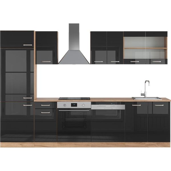 Vicco Cucina Componibile R-Line, 300 Cm , Pt Rovere, Rovere Nero/Oro Lucido-image
