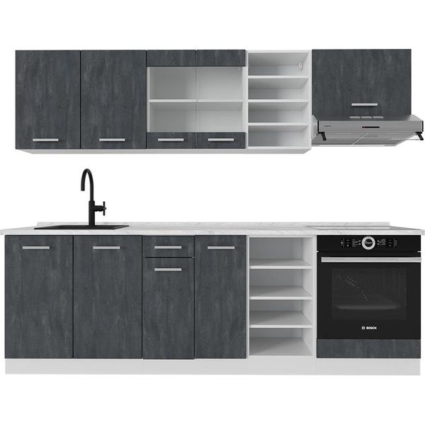 Vicco Cucina Componibile R-Line, 240 Cm Senza Piano Di Lavoro, Nero Cemento/Bianco-image