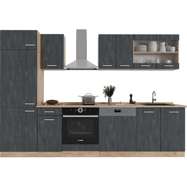 Vicco Cucina Componibile R-Line, 300 Cm Pt Rovere, Calcestruzzo Nero/Quercia Dorata-image