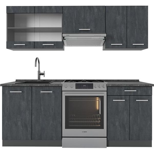 Vicco Cucina Componibile R-Line, 200 Cm Senza Piano Di Lavoro, Calcestruzzo Nero/Antracite-image
