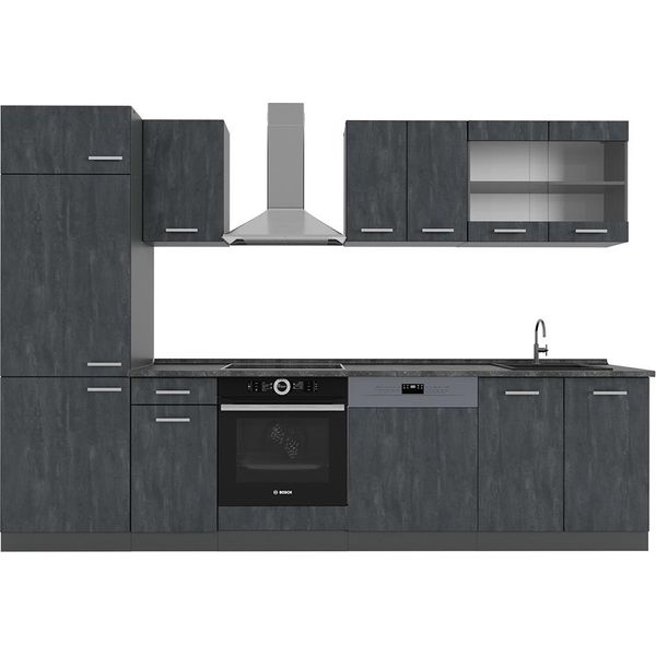 Vicco Cucina Componibile R-Line, 300 Cm Senza Piano Di Lavoro, Calcestruzzo Nero/Antracite-image