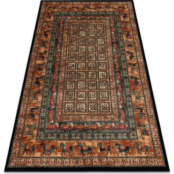 Tappeto Di Lana Kashqai 4301 500 Orientale, Cornice Beige / Verde Beige 80X160 Cm-image