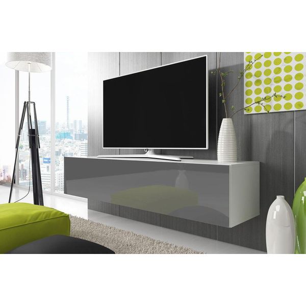 Tavolino Per Tv Lodi - Larghezza 160 Cm, Bianco / Grigio-image