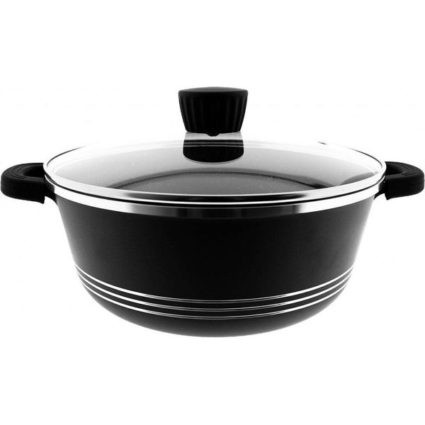 Pentole Almina Nere Con Coperchio In Vetro Alluminio Pressofuso Con Rivestimento Antiaderente 40 Cm-image